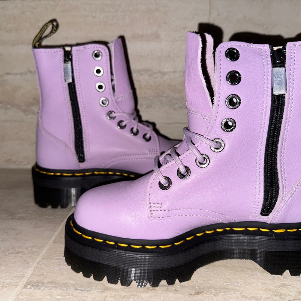 Dr. Martens Pastel Purple Combat Boots with Black Lug Sole